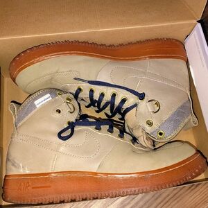 Tan High-Top Sneakers with Brown Soles